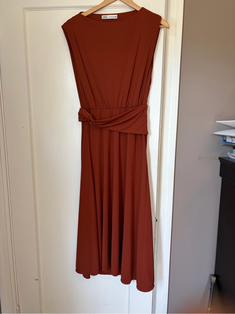 Zara Rust Tie-Waist Sleeveless Midi Dress